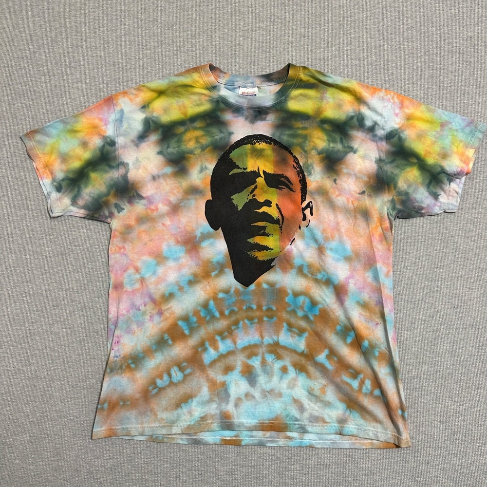Hanes‎ Heavyweight Barack Obama Tie Dye Graphic T-Shirt Multicolor Mens Size XL